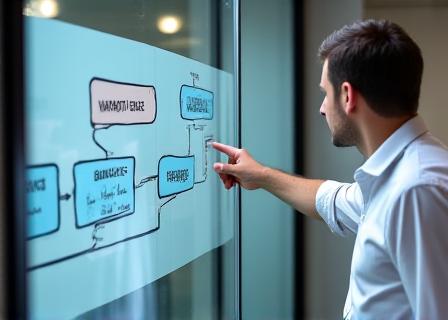 Professional pointing at data dashboard